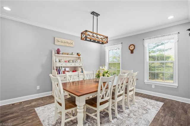 724-0 Tom Cook Rd, Pilot Mountain, NC 27041 - dining space with ornamental molding, wood finished floors, and recessed lighting