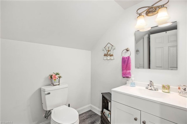 724-0 Tom Cook Rd, Pilot Mountain, NC 27041 - half bath with vanity, lofted ceiling, and wood finished floors