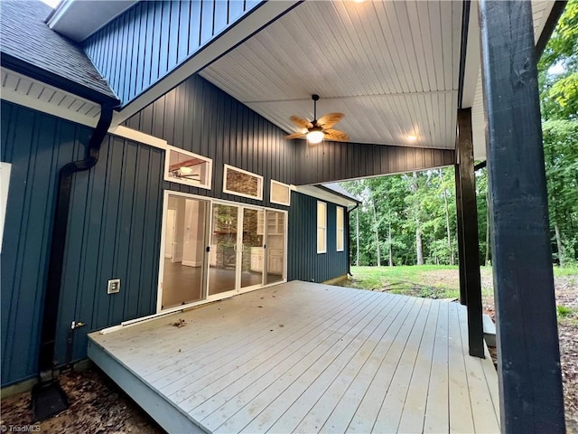 wooden deck with ceiling fan