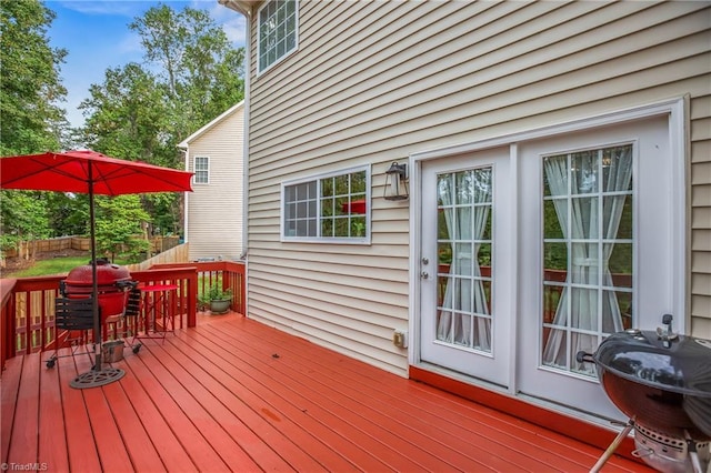 wooden terrace featuring fence