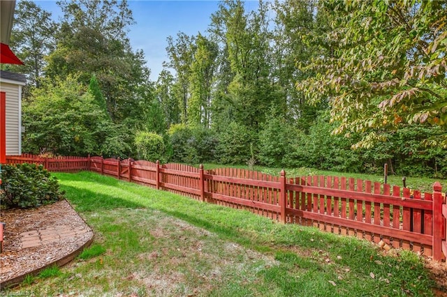 view of yard with a fenced backyard