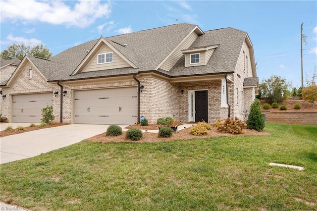 craftsman-style house with a front yard and a garage