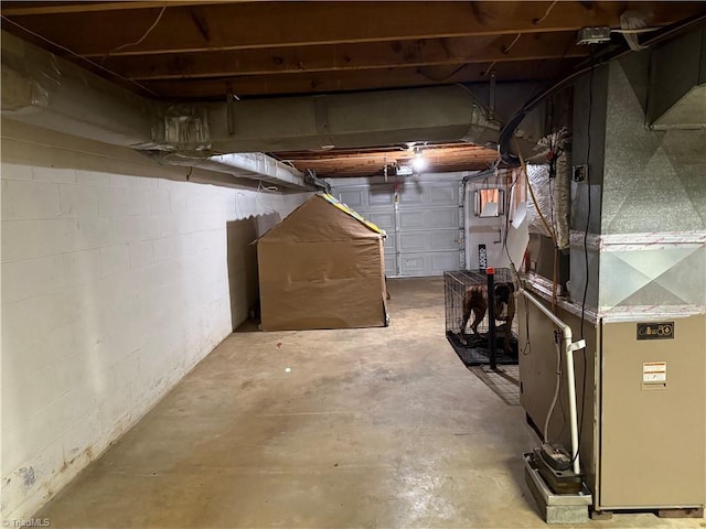 basement with heating unit