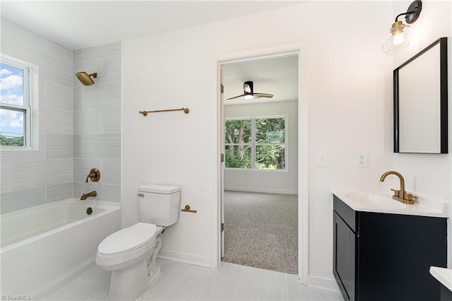 4000 Groometown Rd, Greensboro, NC 27407 - bathroom featuring vanity, shower / bathtub combination, tile patterned floors, and ceiling fan