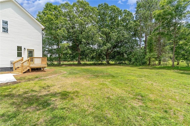 4000 Groometown Rd, Greensboro, NC 27407 - view of green lawn with a deck and view of scattered trees