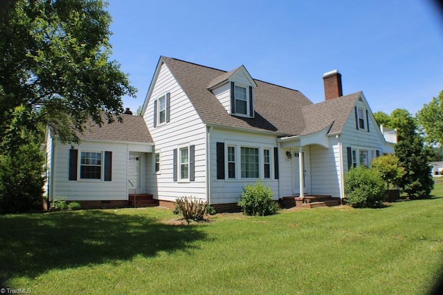 2289 W Pine St, Mount Airy, NC 27030 - cape cod home featuring a chimney, a front lawn, and roof with shingles
