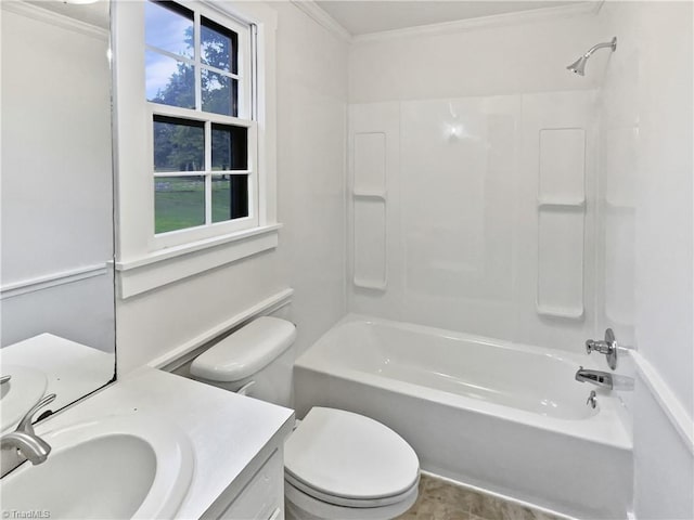 115 Wills Rd, Advance, NC 27006 - bathroom with crown molding, vanity, toilet, and tub / shower combination