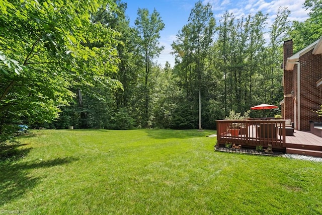 6303 Reata Ct, Summerfield, NC 27358 - view of green lawn with a wooden deck