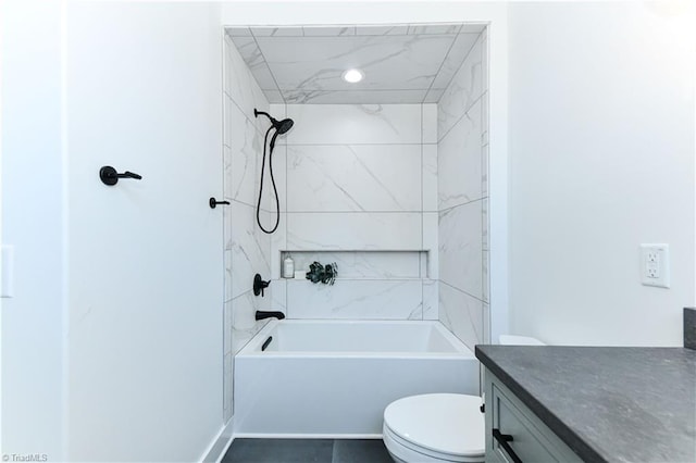 full bathroom featuring vanity, toilet, and shower / tub combination