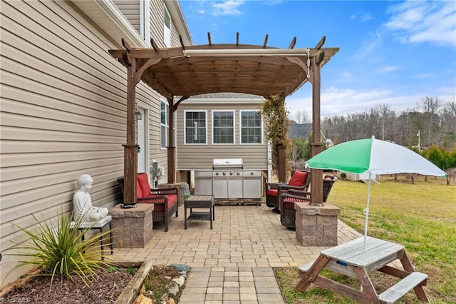 view of patio featuring a grill