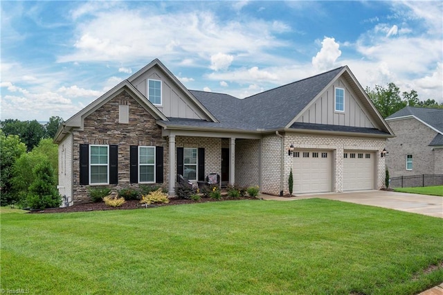 craftsman-style house with a front yard and a garage