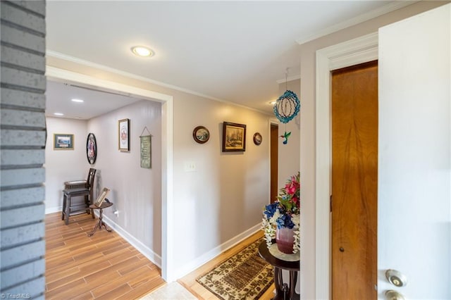 144 Collins Rd, Sparta, NC 28675 - hallway featuring light hardwood / wood-style floors and crown molding