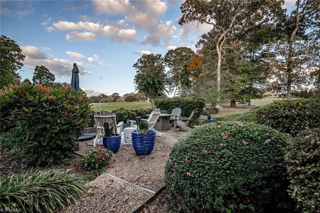 view of yard with a fire pit