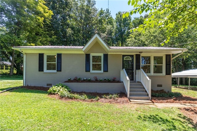 4126 Old Way Rd, Sophia, NC 27350 - ranch-style home featuring crawl space, a front yard, a metal roof, and brick siding