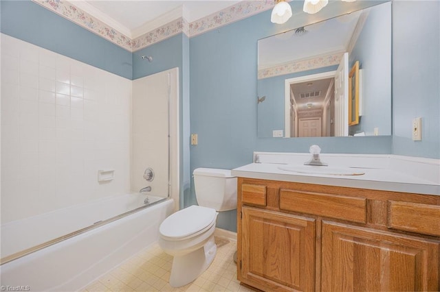 1808 Dunleith Way, Greensboro, NC 27455 - full bath featuring toilet, vanity, tub / shower combination, and crown molding