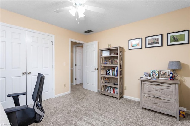 3717 Rock Haven Dr, Greensboro, NC 27410 - carpeted office space with a ceiling fan and a textured ceiling