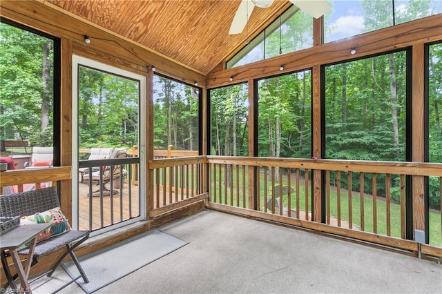 3717 Rock Haven Dr, Greensboro, NC 27410 - unfurnished sunroom featuring lofted ceiling and ceiling fan