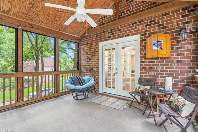 3717 Rock Haven Dr, Greensboro, NC 27410 - sunroom featuring french doors, ceiling fan, and lofted ceiling