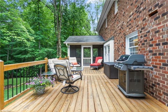 3717 Rock Haven Dr, Greensboro, NC 27410 - deck featuring a sunroom and grilling area