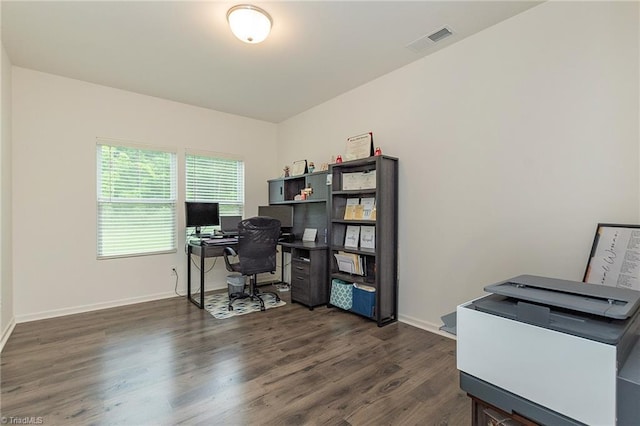 5968 Crescentbrook Ln, Clemmons, NC 27012 - office area featuring dark wood-type flooring and baseboards