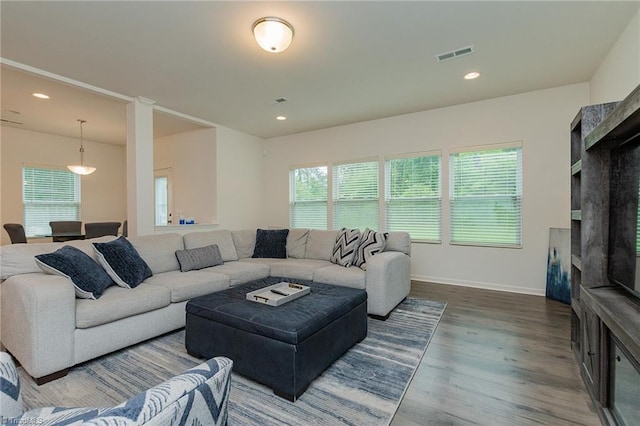 5968 Crescentbrook Ln, Clemmons, NC 27012 - living area featuring wood finished floors, baseboards, and recessed lighting