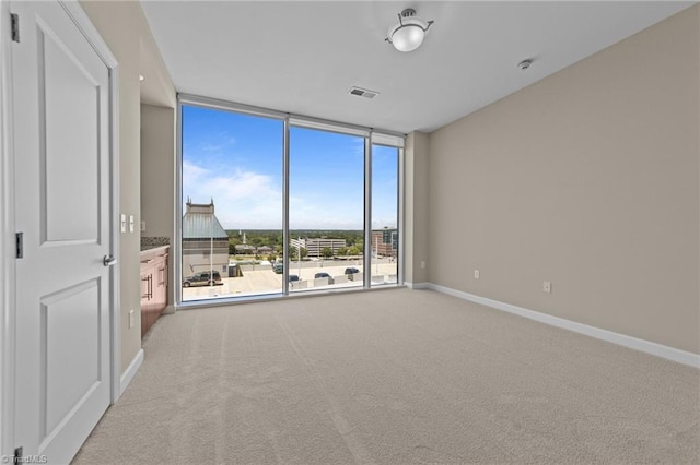 201 N Elm St Unit 703, Greensboro, NC 27401 - spare room with carpet flooring, baseboards, expansive windows, and a smoke detector