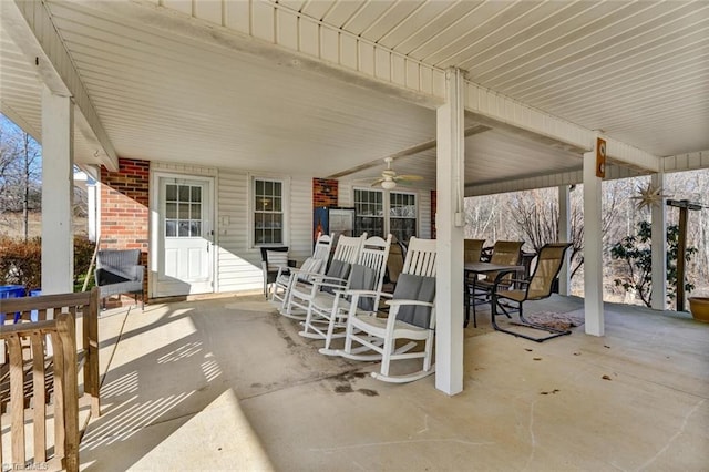 view of patio featuring ceiling fan