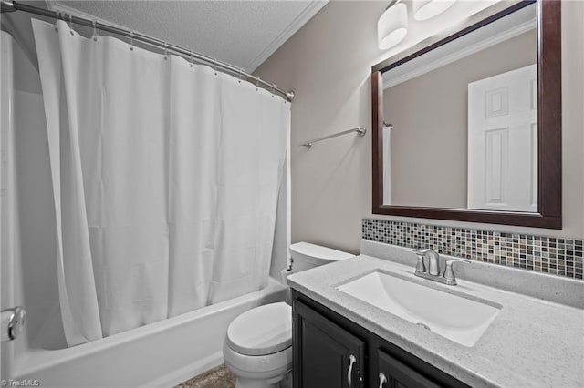2424 Limner Ln, Winston-Salem, NC 27106 - full bath featuring vanity, toilet, shower / bathtub combination with curtain, a textured ceiling, and tasteful backsplash