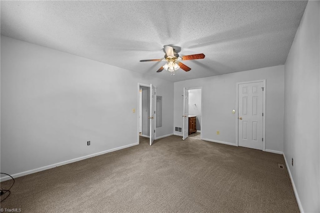 2424 Limner Ln, Winston-Salem, NC 27106 - unfurnished bedroom featuring carpet floors, baseboards, a textured ceiling, connected bathroom, and a ceiling fan
