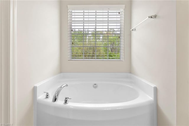 bathroom with a garden tub and a healthy amount of sunlight