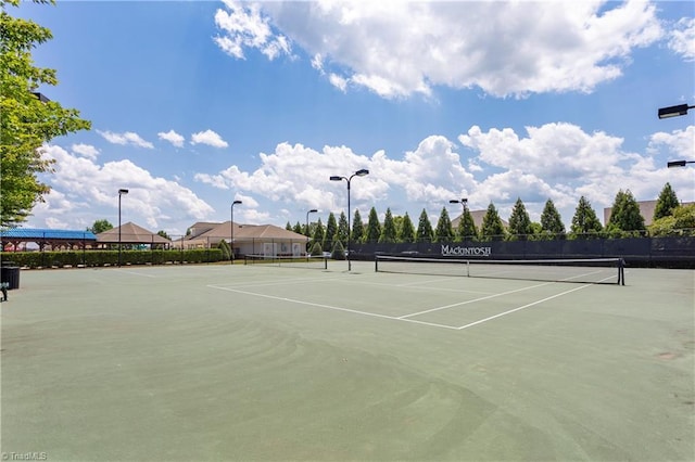 view of tennis court with fence