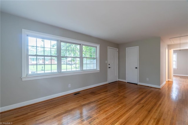 spare room featuring a wealth of natural light and light wood-type flooring