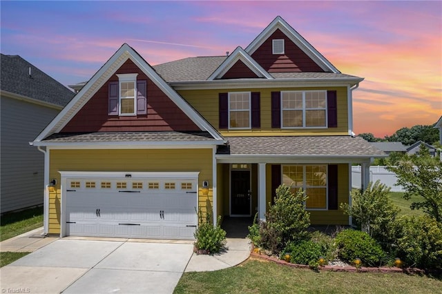 2209 Starfall Dr, Colfax, NC 27235 - view of front of property with concrete driveway, a shingled roof, and a porch