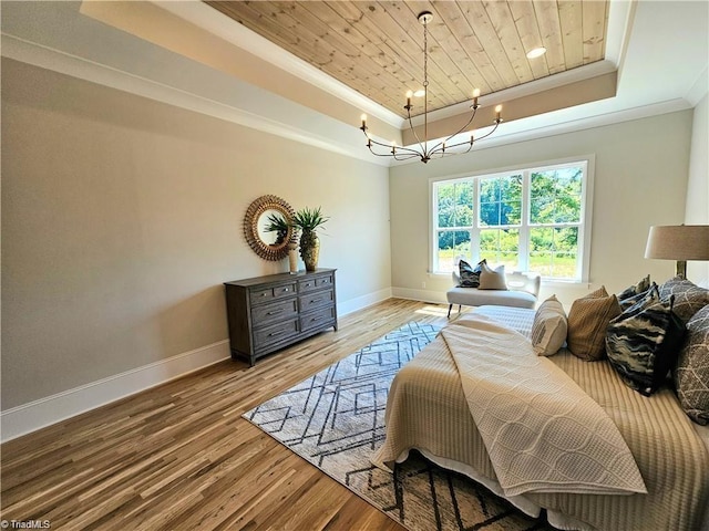 LOT121 N Holden Rd, Greensboro, NC 27410 - bedroom with a raised ceiling, crown molding, wood finished floors, a chandelier, and wooden ceiling