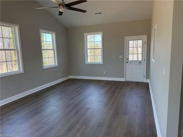 interior space featuring a wealth of natural light, visible vents, and dark wood-type flooring