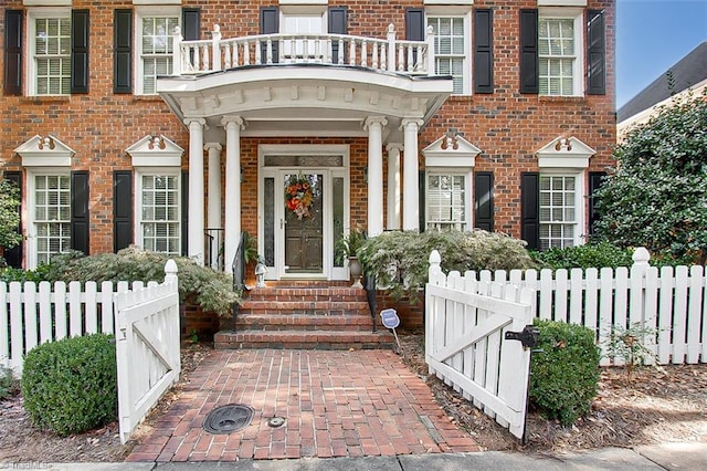 doorway to property with a balcony