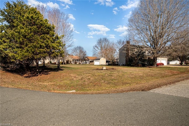 view of yard with a shed