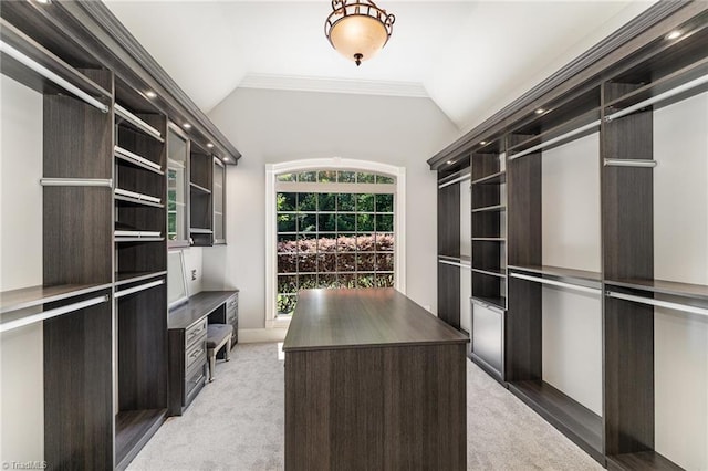 5216 Harley Stafford Dr, Oak Ridge, NC 27310 - walk in closet featuring light carpet and lofted ceiling