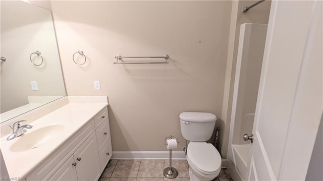 full bathroom featuring tile patterned flooring, vanity, toilet, and shower / washtub combination