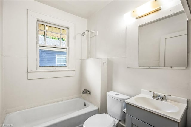 full bathroom featuring  shower combination, vanity, and toilet