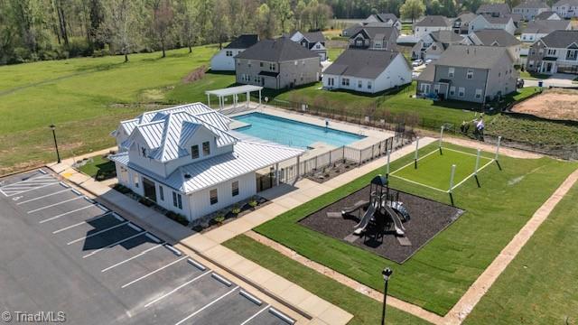 aerial view of a pool