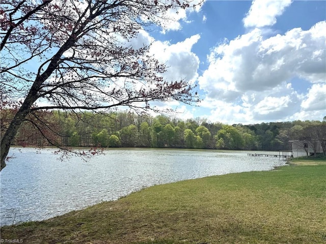 water view featuring a heavily wooded area