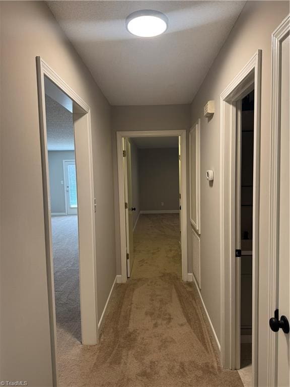 corridor with light colored carpet