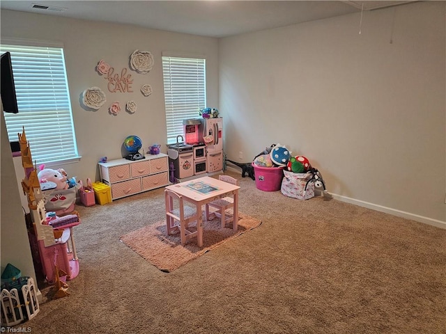 game room with carpet flooring