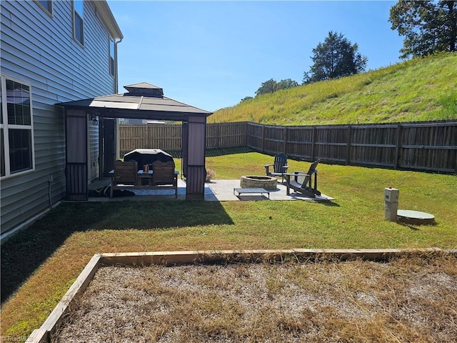 view of yard with an outdoor hangout area, a gazebo, and a patio area