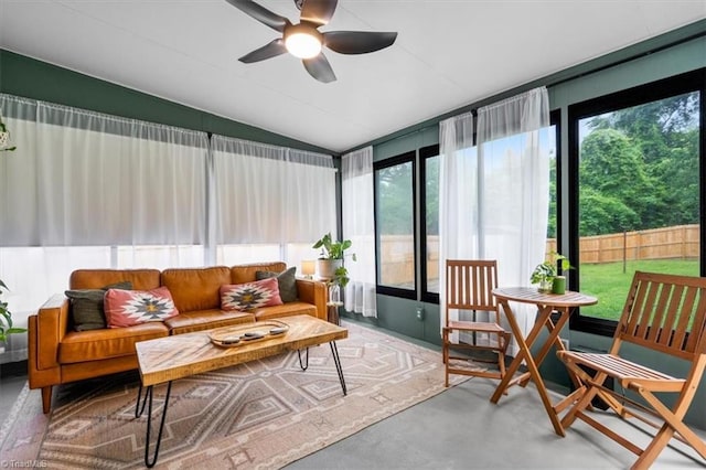 209 Burtner St, Greensboro, NC 27406 - sunroom / solarium featuring vaulted ceiling, a ceiling fan, plenty of natural light, and outdoor lounge area