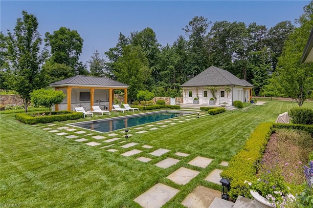 2632 Bartram Pl, Winston-Salem, NC 27106 - outdoor pool with a gazebo, an outdoor structure, a lawn, a patio area, and a storage structure
