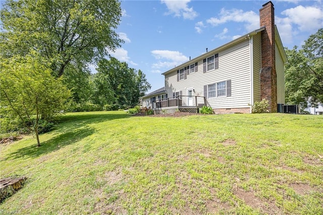 1101 Shalimar Ct, High Point, NC 27262 - rear view of house with a chimney, a yard, a wooden deck, and crawl space