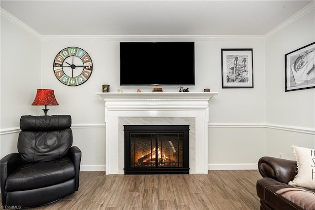 1101 Shalimar Ct, High Point, NC 27262 - sitting room featuring ornamental molding, wood finished floors, a premium fireplace, and baseboards