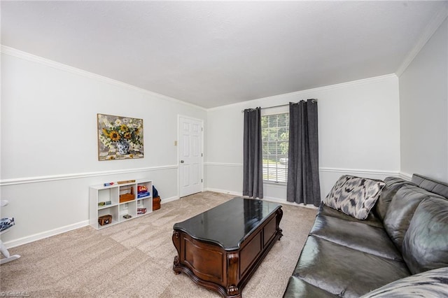 1101 Shalimar Ct, High Point, NC 27262 - living room with ornamental molding, light carpet, and baseboards
